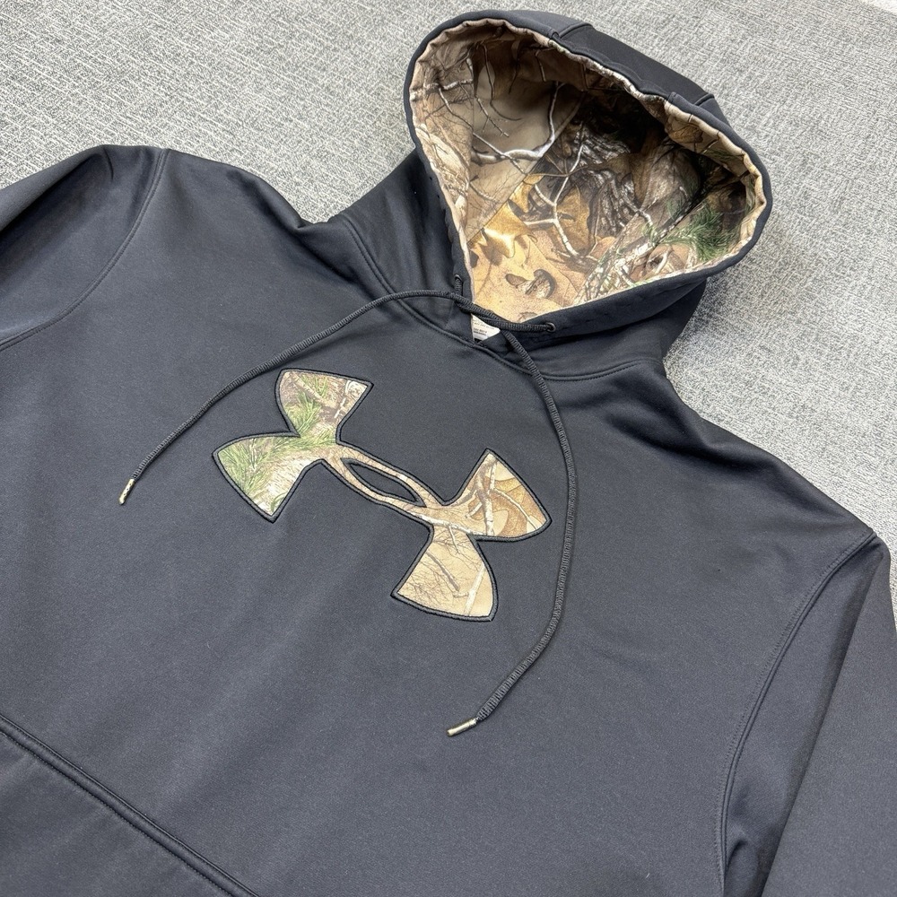 Under Armour ColdGear Storm Hoodie Mens XL Black Camo Lined Pullover